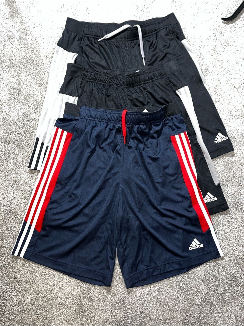 3-New mens Adidas Blue & Black w/3 stripe tennis gym athletic shorts Primegreen